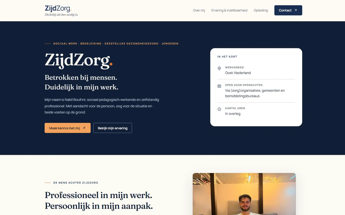 Schermafbeelding van de homepage van zijdzorg.nl